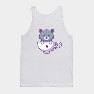 Cute Cat In Cup Coffee Tank Top